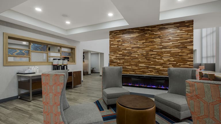 Lobby fireplace seating area
