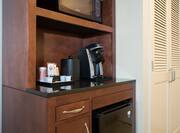 Guest Room Hospitality Center With Microwave, Keurig, Ice Bucket And Mini Fridge