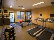 Fitness Center With Cardio Equipment, Free Weights, TV, Towel Station, Weight Bench, Exercise Ball, Weight Balls, and Mirror