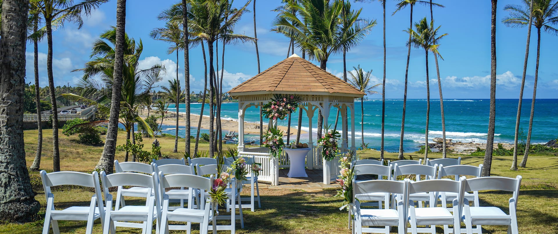 Wedding Celebration on a Lawn with Ocean Views