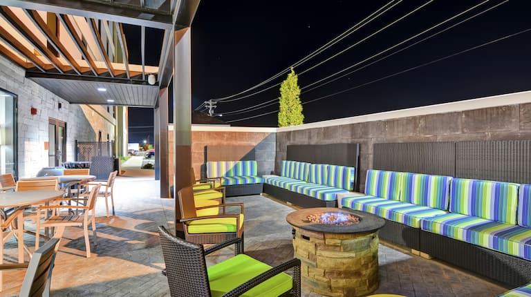Outdoor Patio and Fire Pit at Night