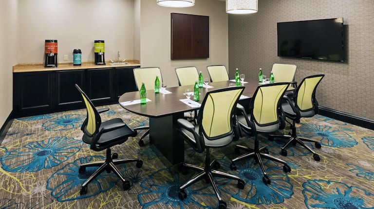 Boardroom Table With Seating for 8, TV, and Beverage Nook