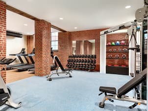 Fitness center with weights and benches