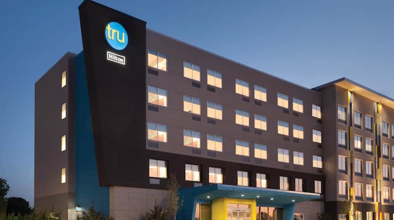 Hotel exterior with signage