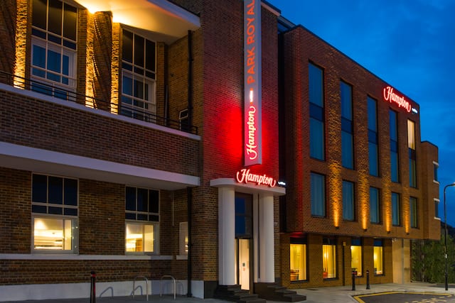 Hotel exterior with signage