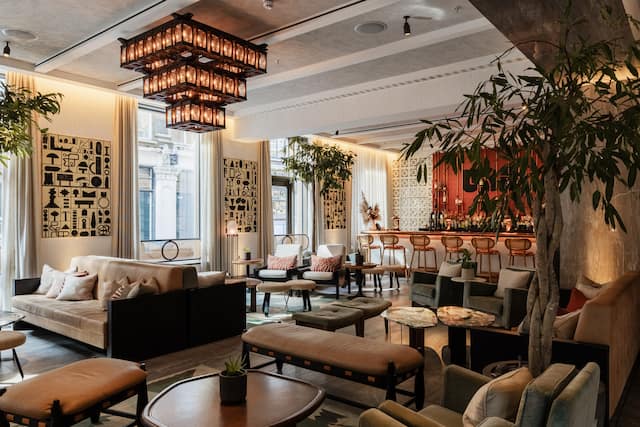 Overview of Hotel Lobby with Comfortable Seating Area