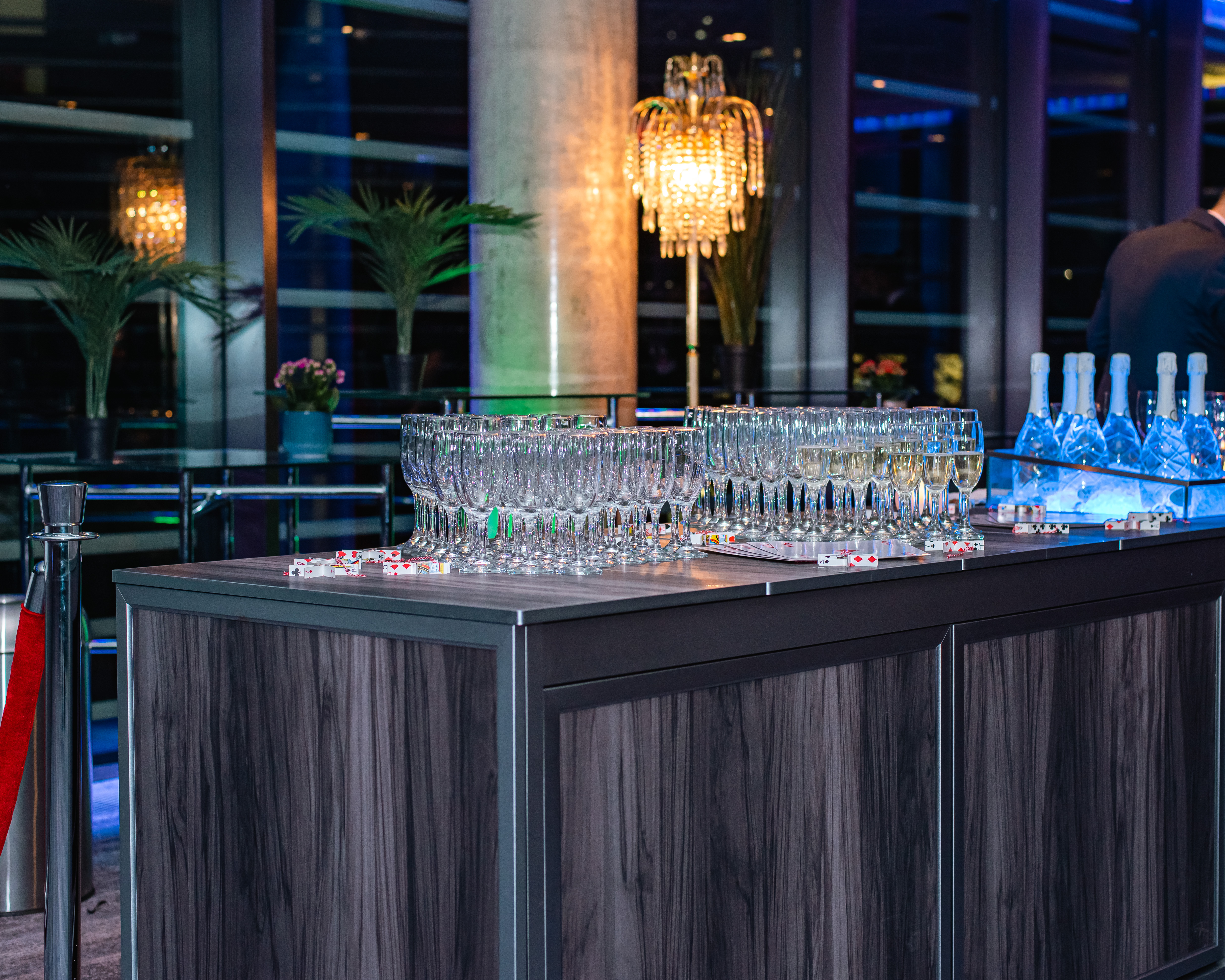 glasses and drink bar in event space
