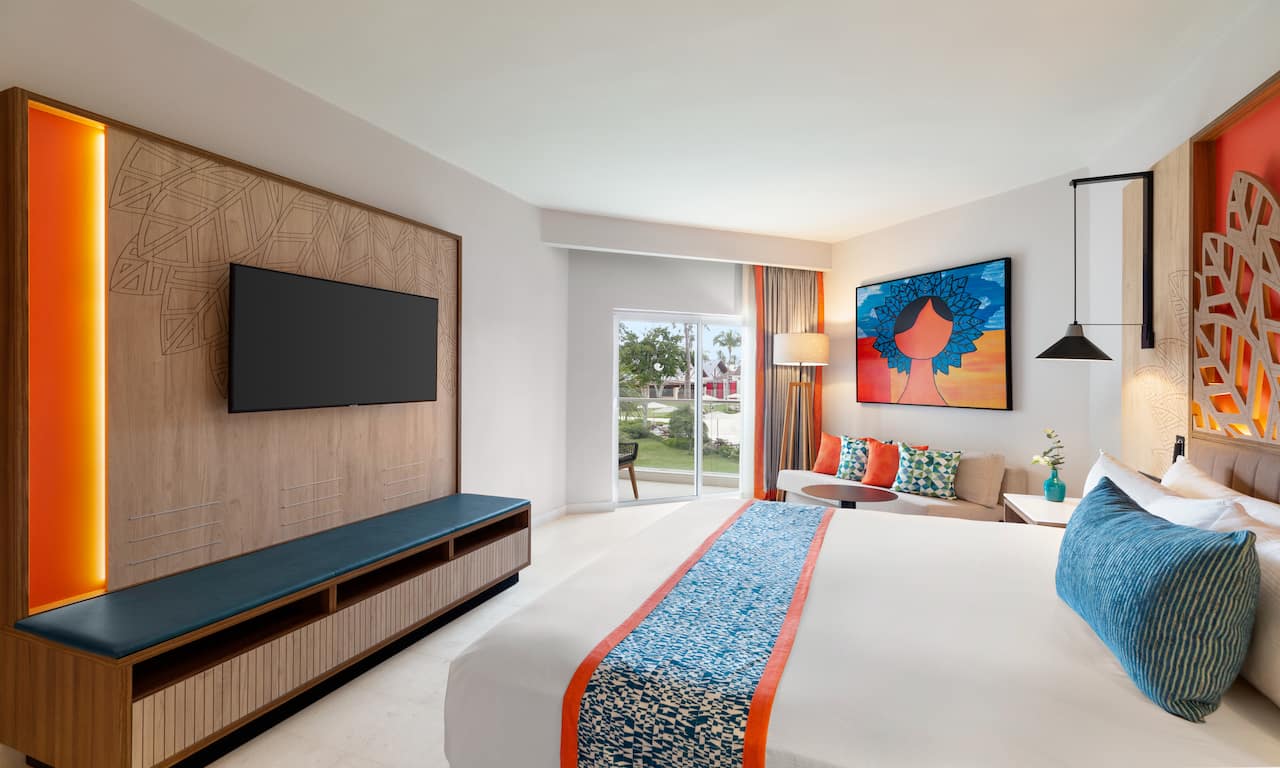 Large Bed Sofa and HDTV in Guest Room with a View