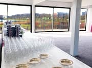 Meeting room with glasses and bowls