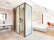 king bedroom and bathroom with shower