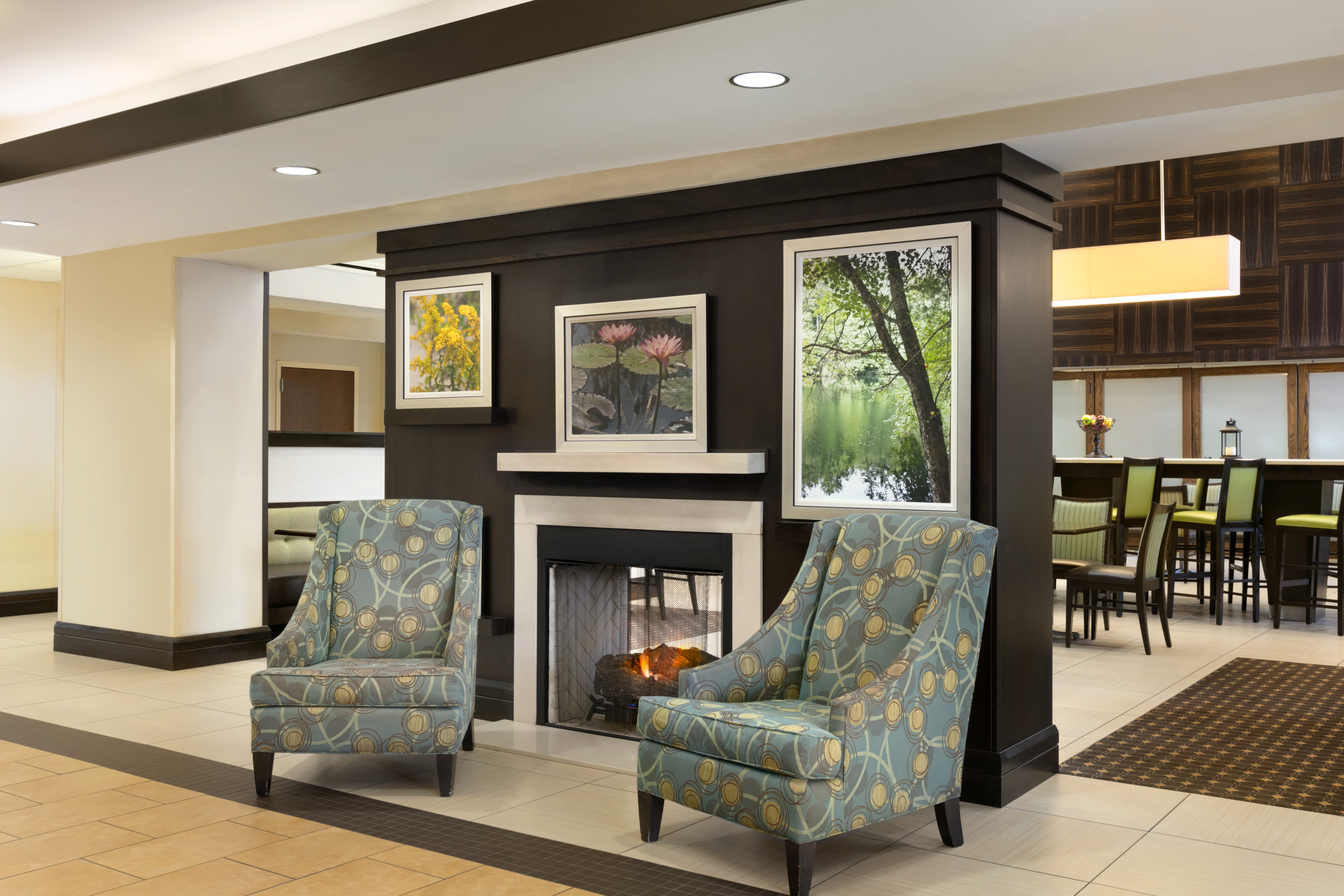 Lobby Seating Beside Fireplace