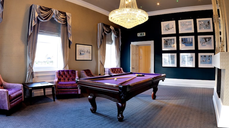 Games Room with Armchairs, Coffee Table and Pool Table