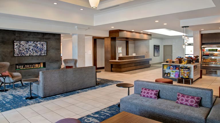 Overview of Lobby Seating Area Reception Desk and Snack Shop