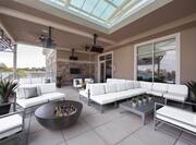 Tables and Soft Seating Outdoor Patio With TVs, Ceiling Fans and Sound System