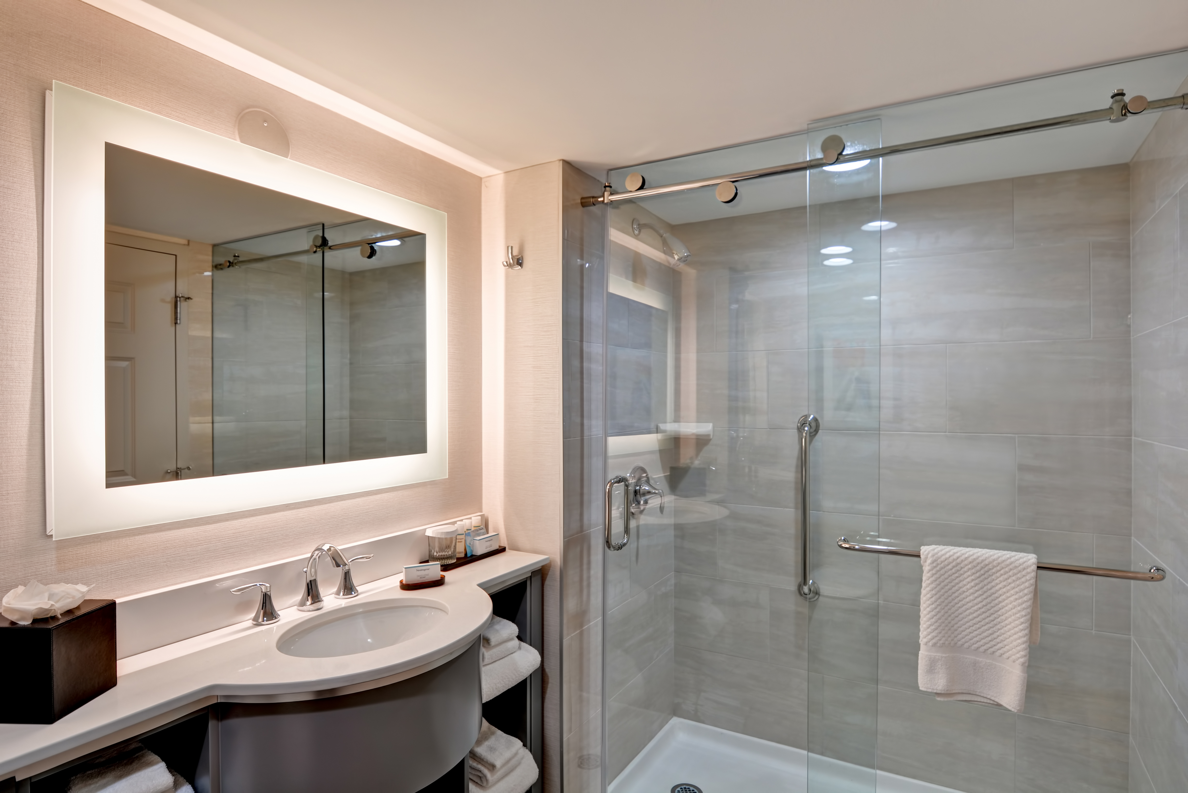 Suite Bathroom with Vanity, Mirror and Shower with Glass Doors