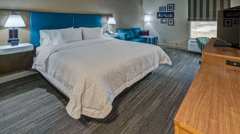 Room With Bed, Couch, Work Desk, and TV