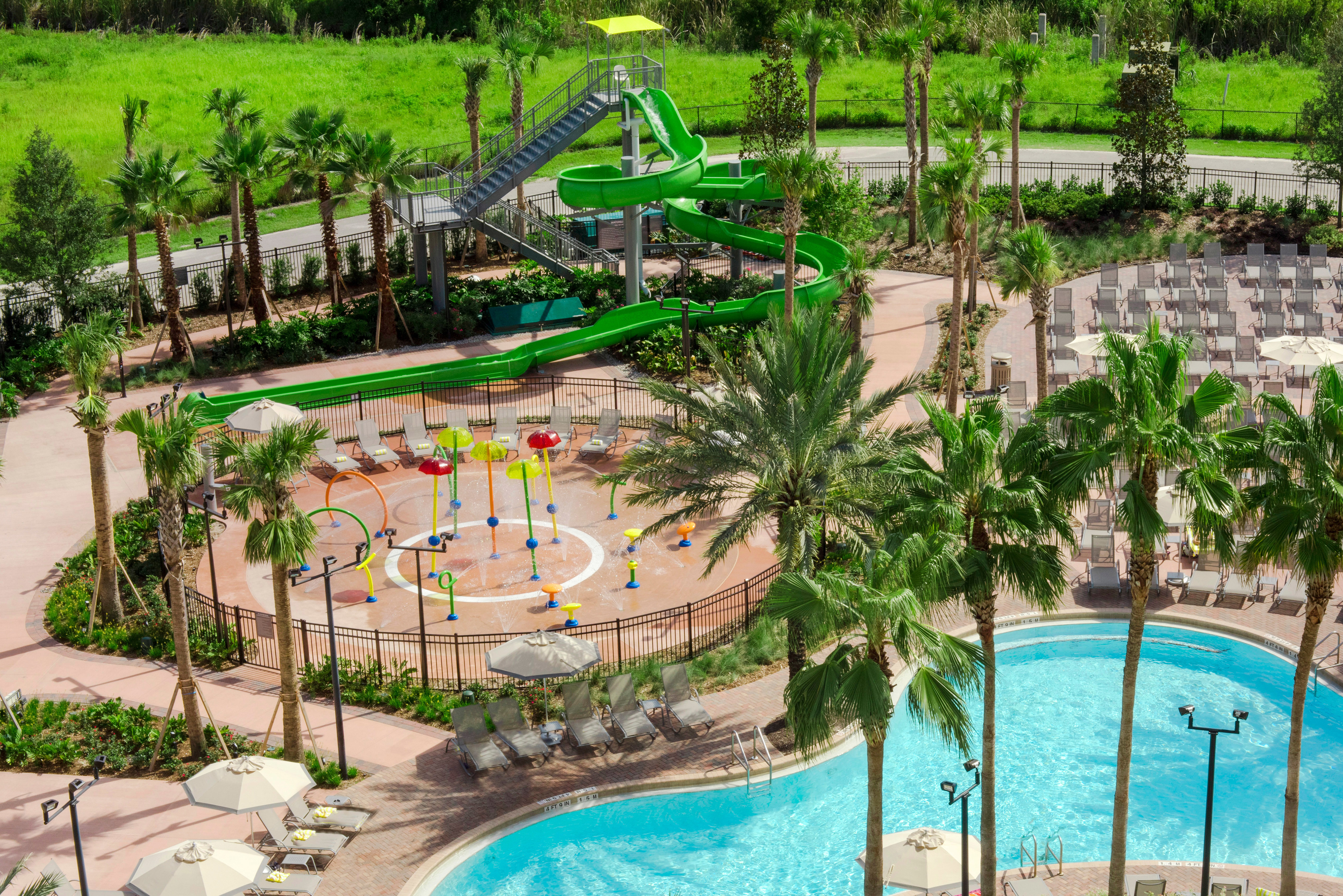 Pool with Splashpad and Water Slide