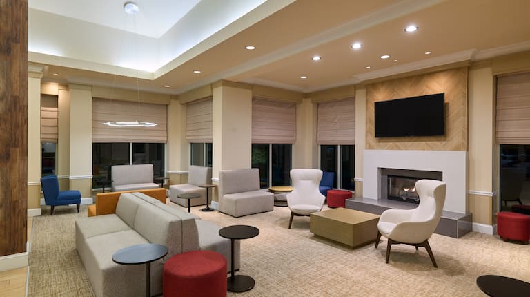 lobby seating area and fireplace
