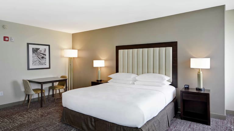 a bedroom with a large bed in a hotel room