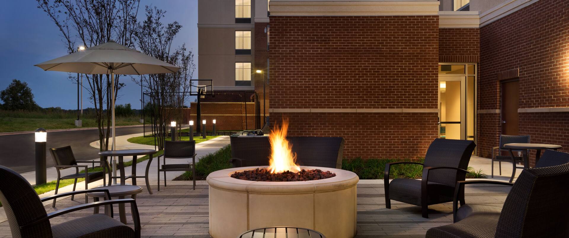 Outdoor Courtyard Firepit at Night