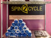 Spin2 Cycle Sign and Towel Rack in Fitness Center 