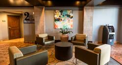 Comfortable seating and ATM in the lobby