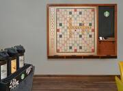 Lobby coffee station with Scrabble board art
