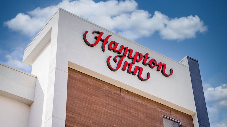 Hampton Inn Sign on a Hotel Building