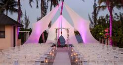 Poolside wedding ceremony set up