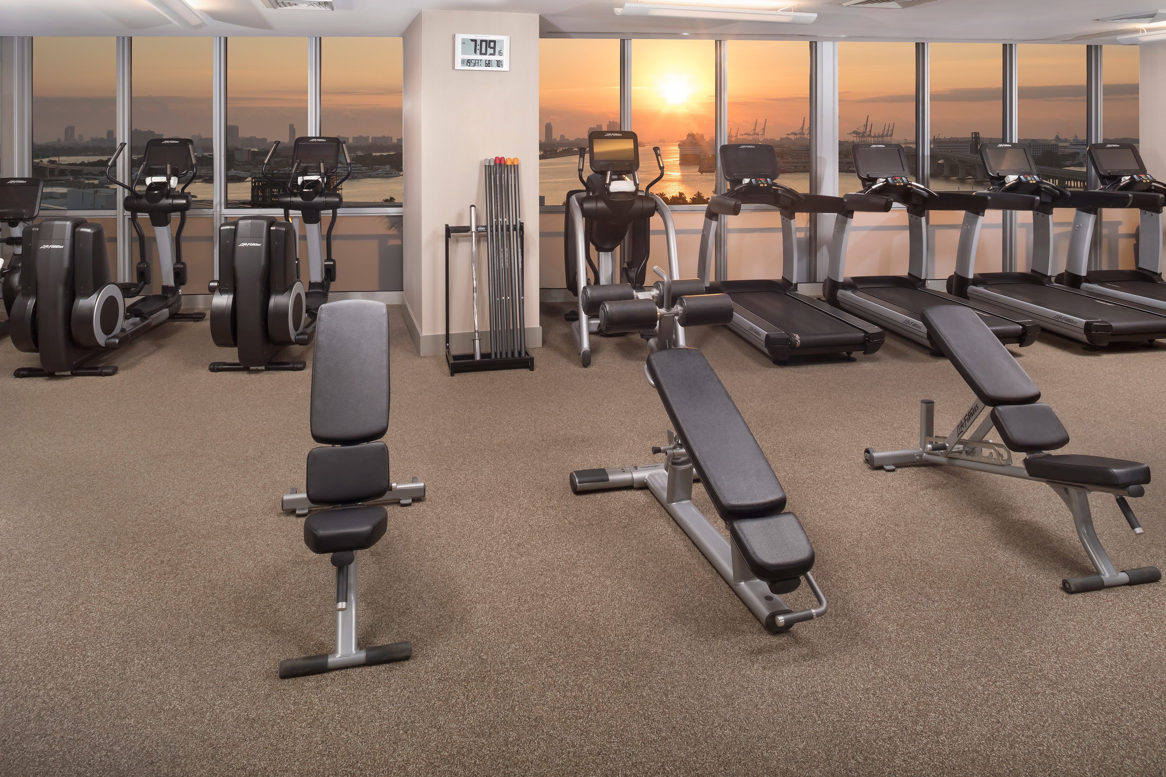 Fitness Center with Treadmills, Elliptical Machines, and Outside View