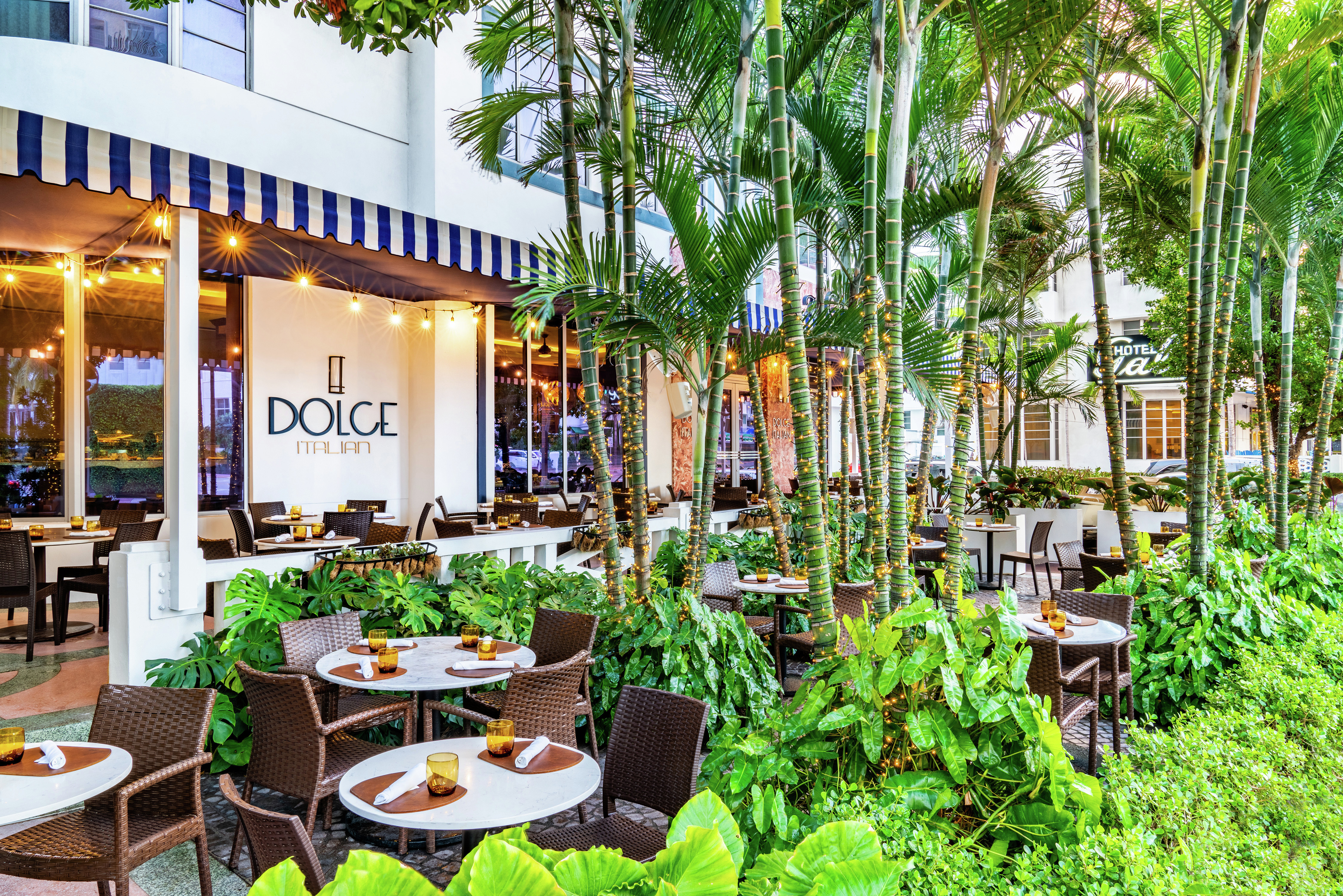 Dolce Exterior with Seating and Foliage
