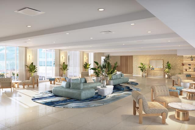 Lounge area with tables and chairs