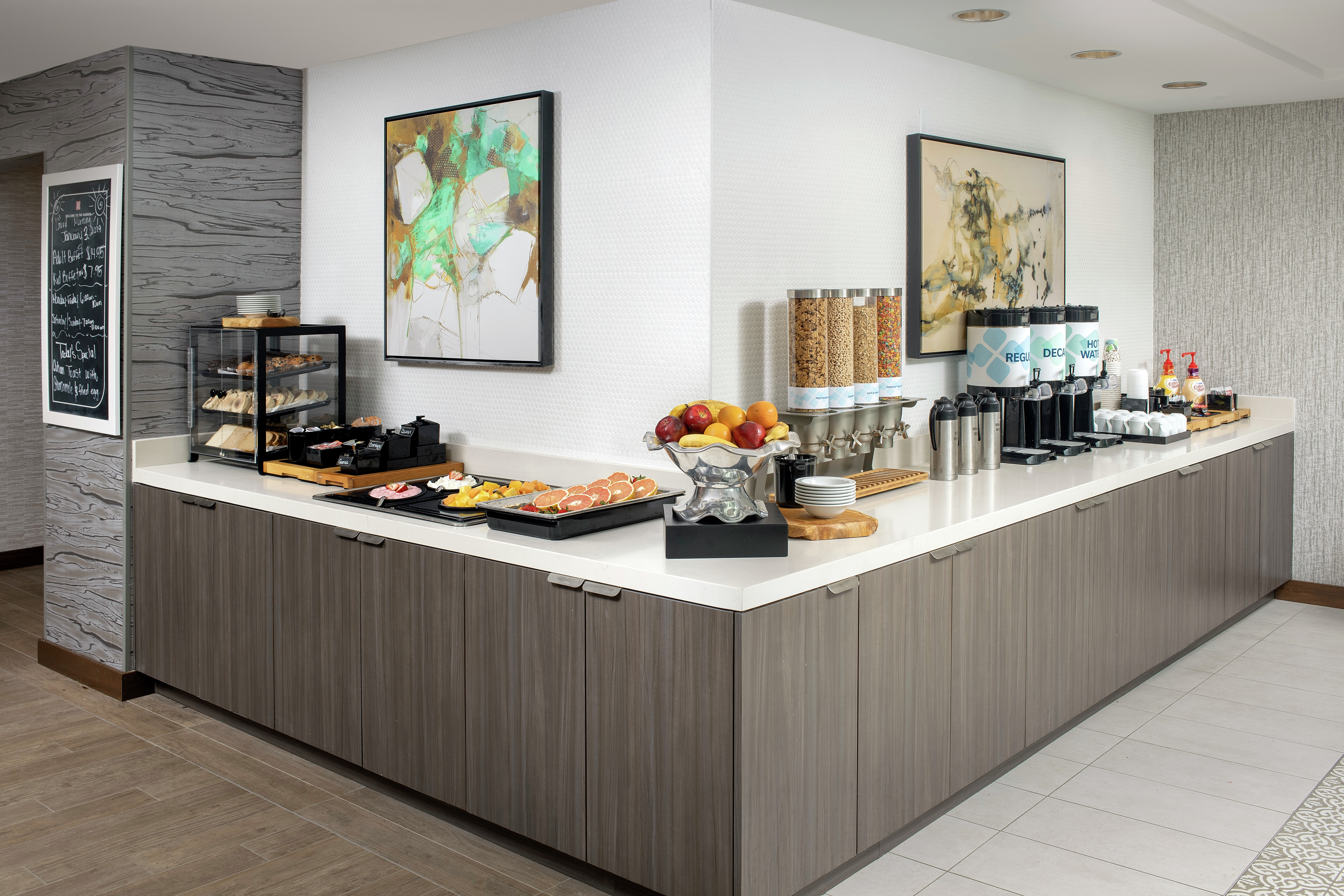 Breakfast Bar Area with Fresh Fruits and Breads