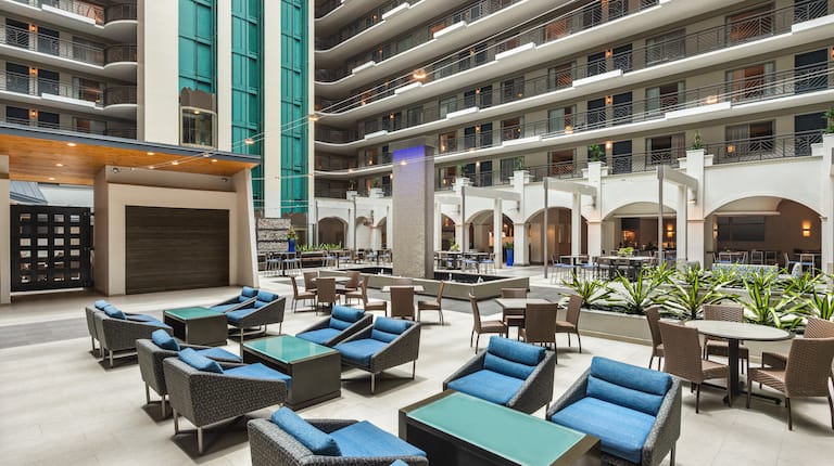 Bright and spacious atrium with ample, stylish seating