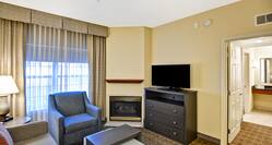 Suite Living Area with Lounge Seating, Fireplace, Television and Entry