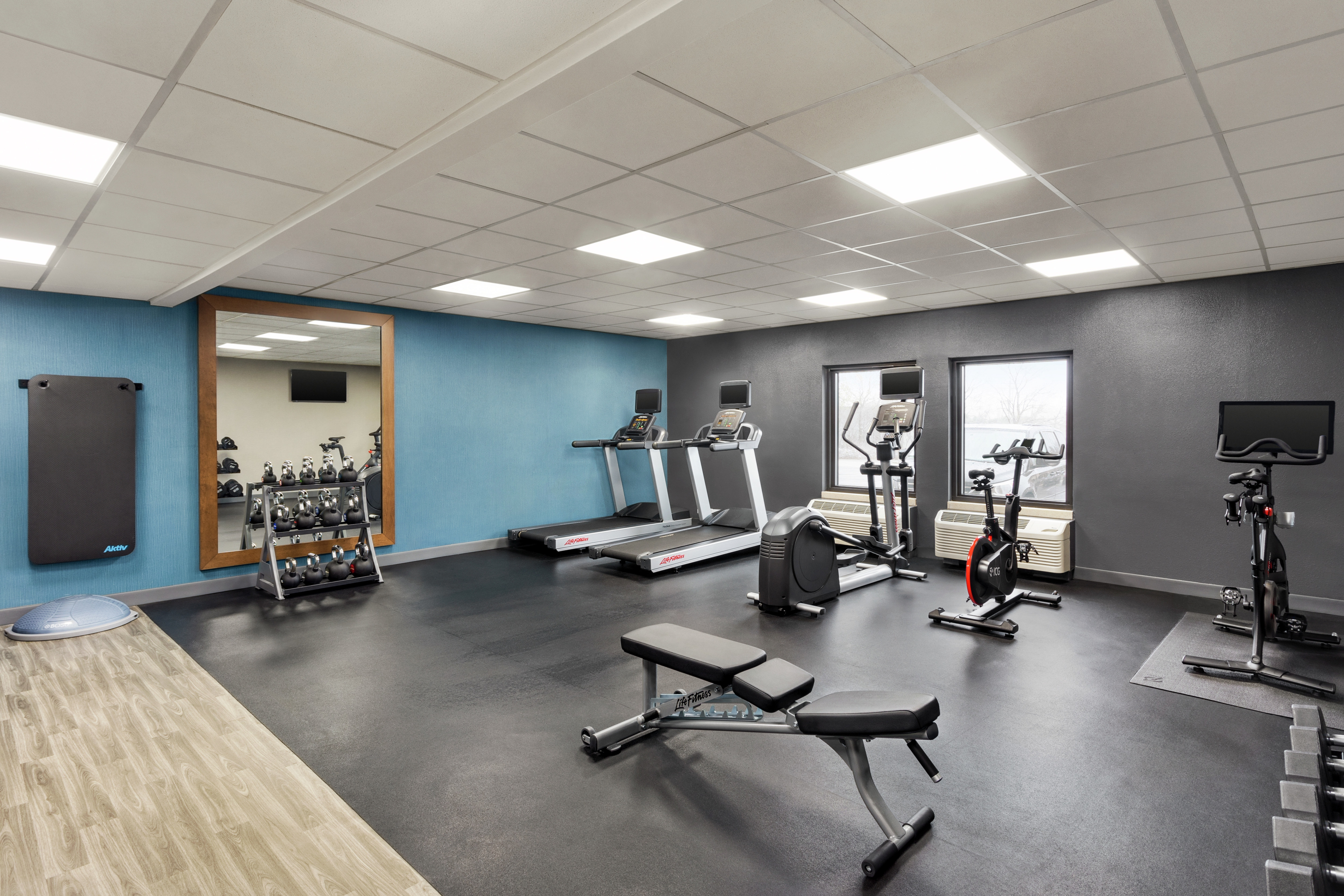State of the art fitness center featuring an ample selection of weights and cardio machines