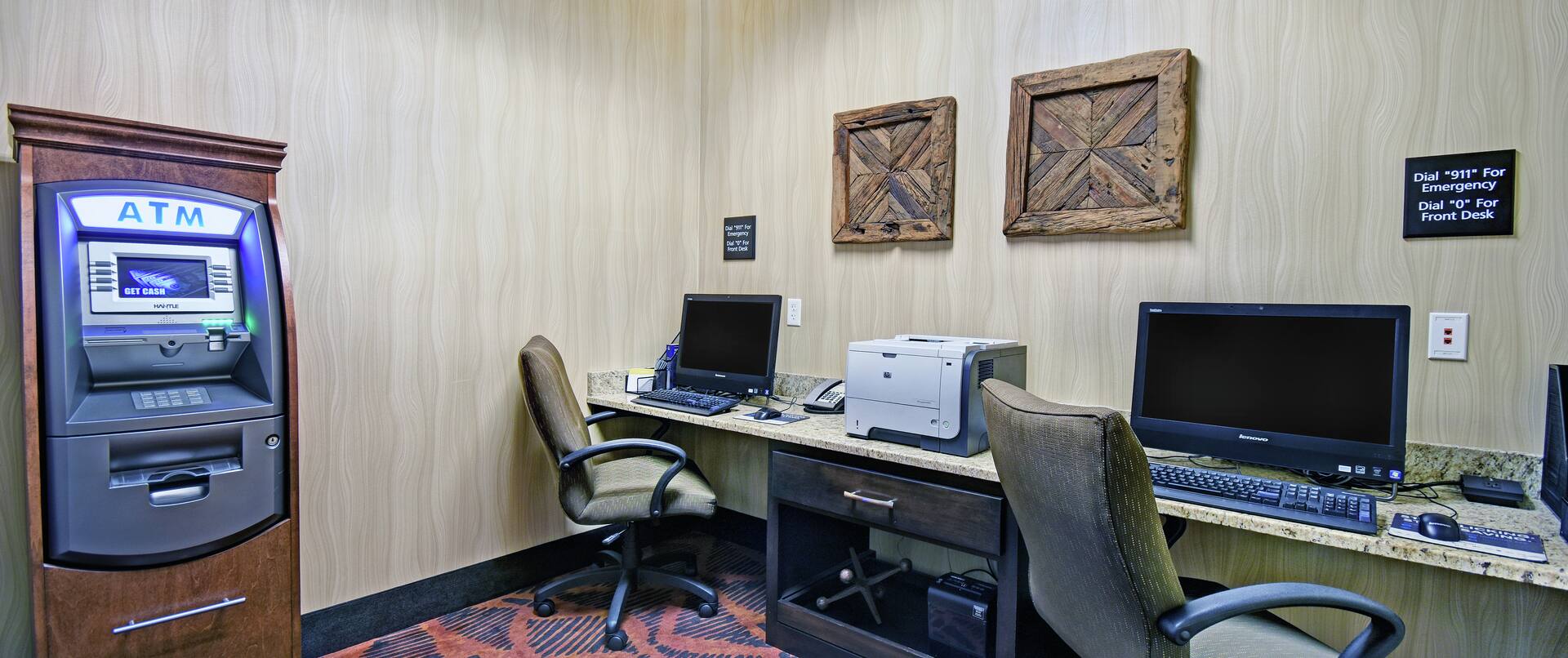 Business Center with ATM Machine 2 Computers and a Printer