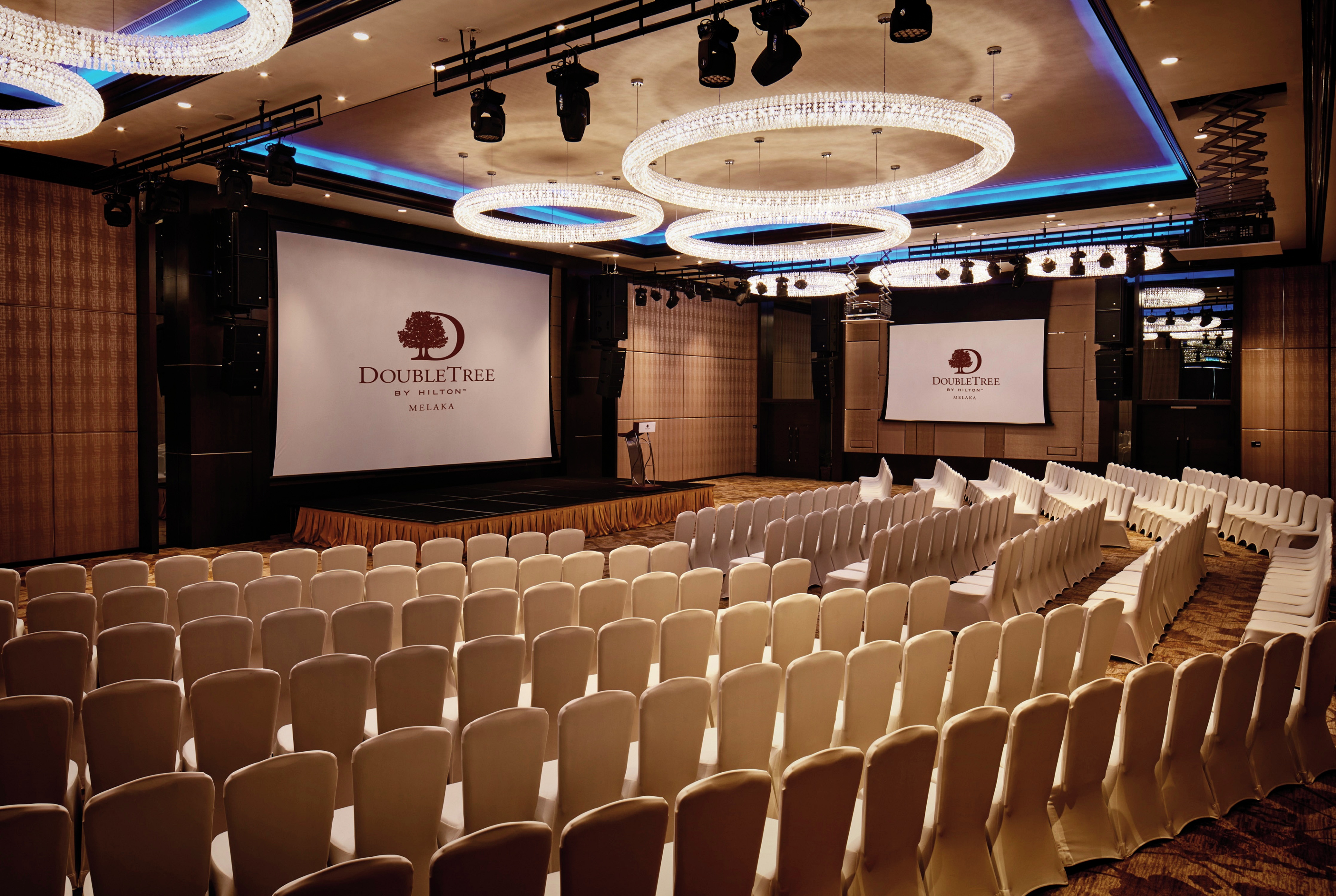 Ballroom Theater Setup with Two Projector Screens