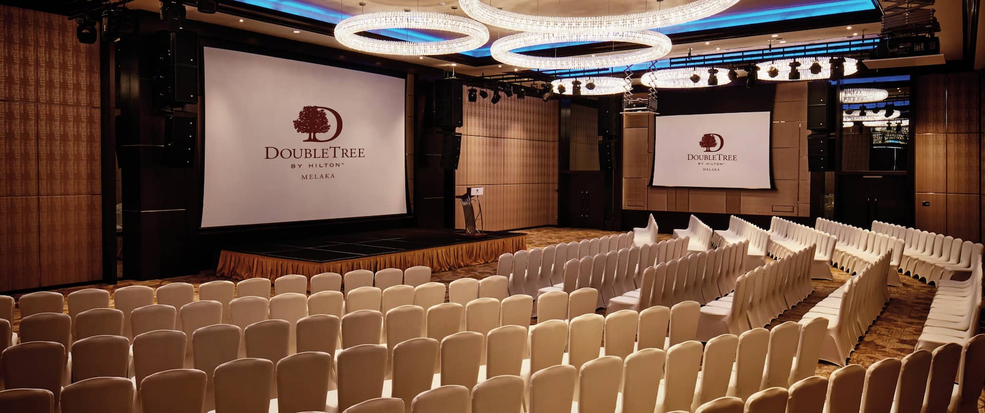 Ballroom Theater Setup with Two Projector Screens