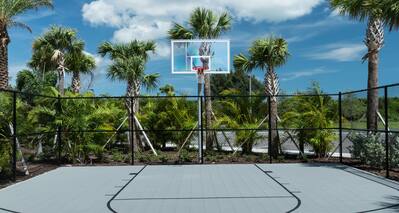 Outdoor Basketball Court Surrounded by Palm Trees