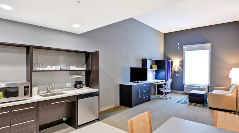 Guestroom Suite Kitchen and Living Room Area