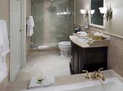 Guest Bathroom Vanity, Bathtub, and Walk-In Shower