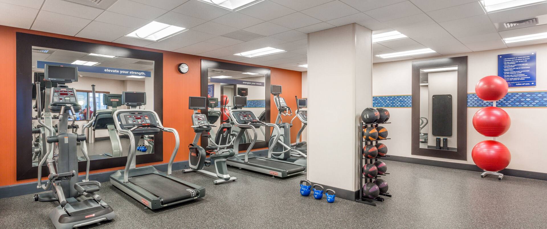 Fitness Center with Treadmills and Exercise Balls