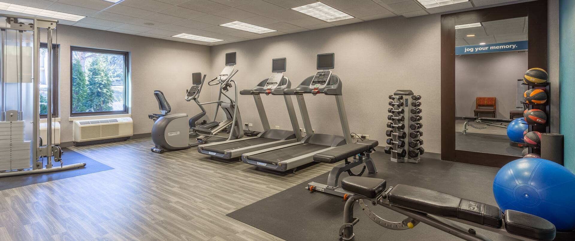 Cardio equipment and hand weights for your workout