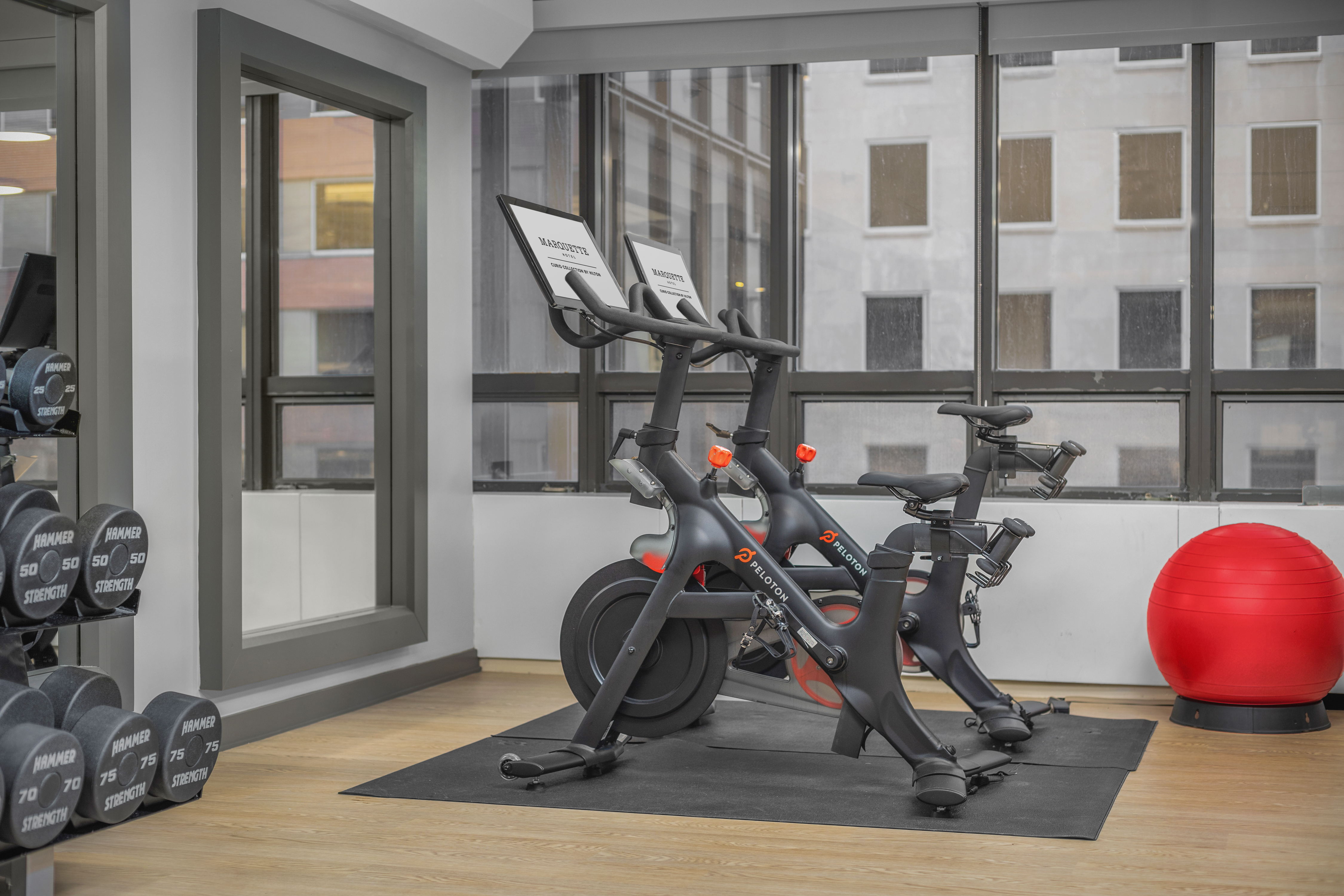 Exercise Bikes and Weights in Fitness Center