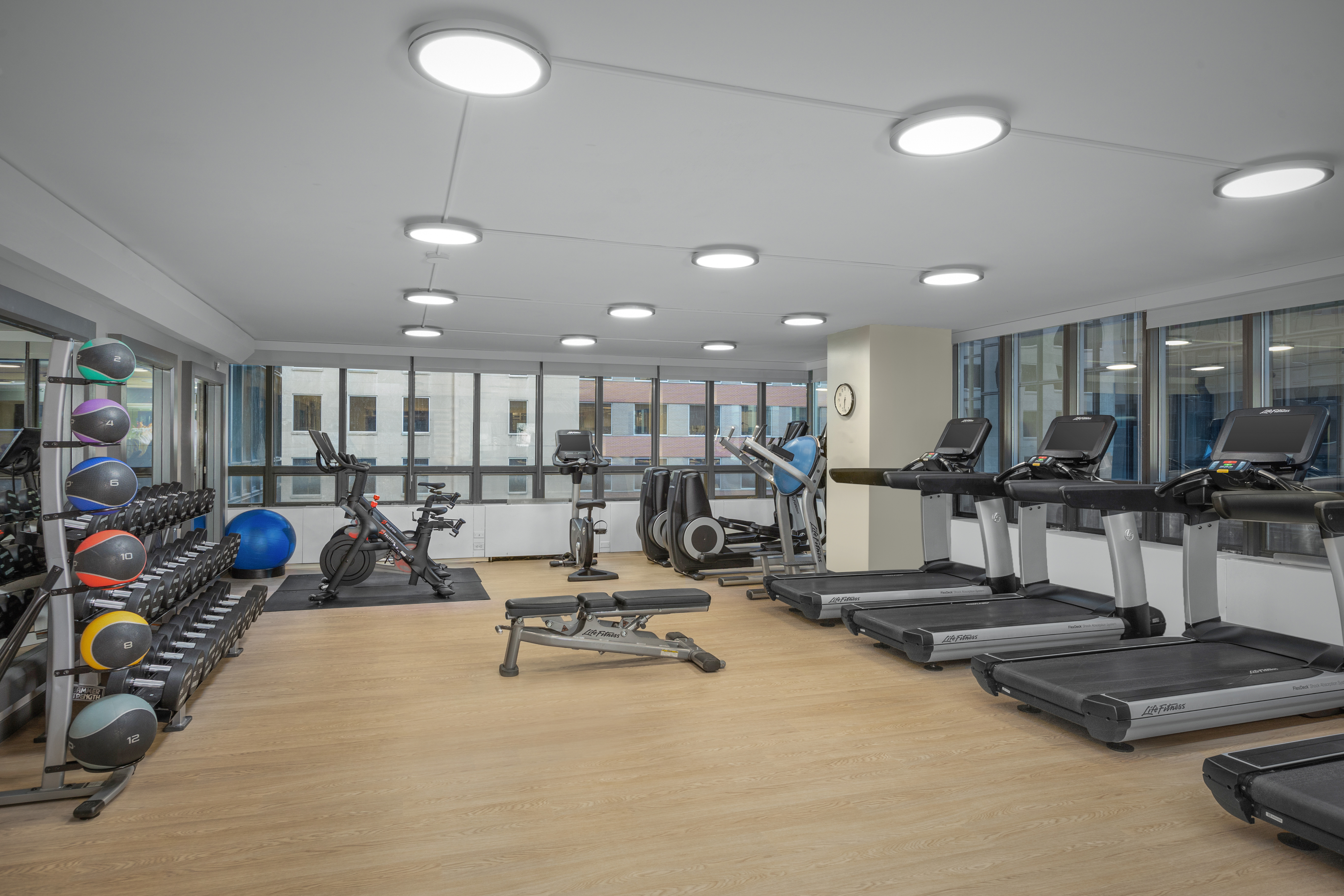 Fitness Room with Treadmills, Exercise Balls and Weights