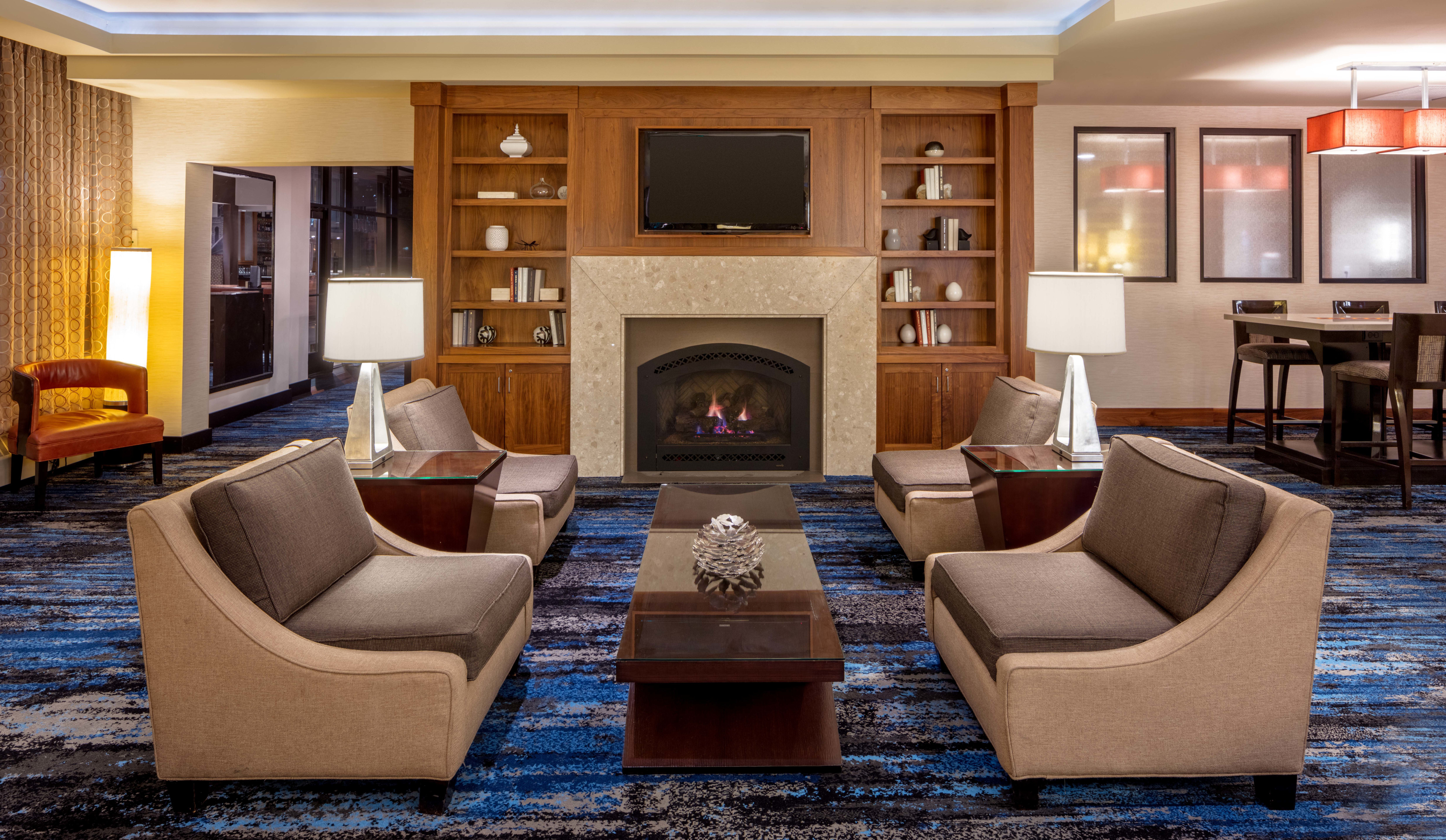 Hotel Lobby Seating Area with Fireplace 