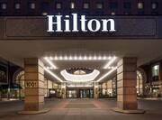 Hilton Hotel Exterior Entrance at Night