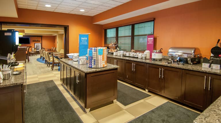 Large Breakfast Buffet Area with Food on Counter