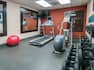 Fitness Center with Mirrors, Balance Ball, Elliptical, Treadmill, and Dumbbells